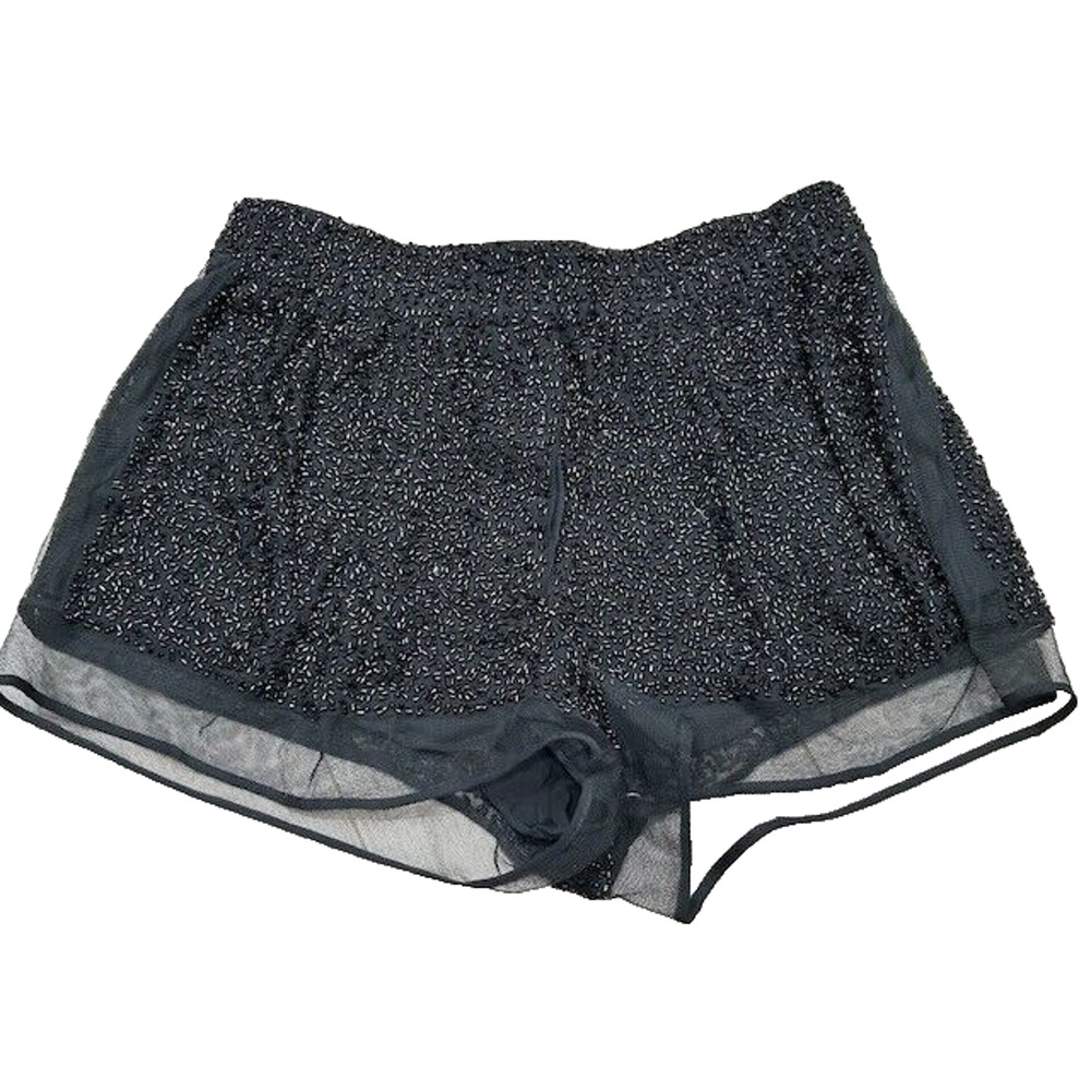 Diane Von Furstenberg DVF Womens Weslia Beaded Shorts Elastic Waist Black Size S